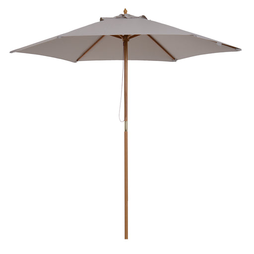 2.5m Wood Garden Parasol Sun Shade Patio Outdoor Wooden Umbrella Canopy Grey