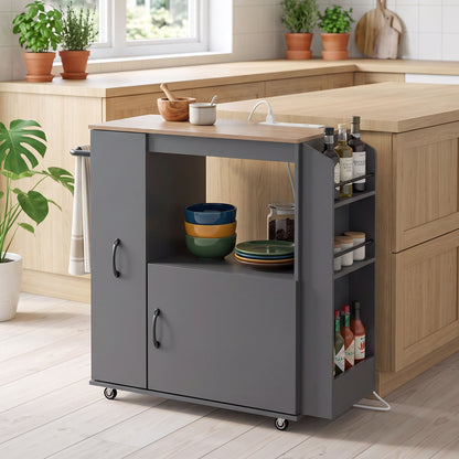 Kitchen Trolley on Wheels, Rolling Kitchen Cart with Power Outlet