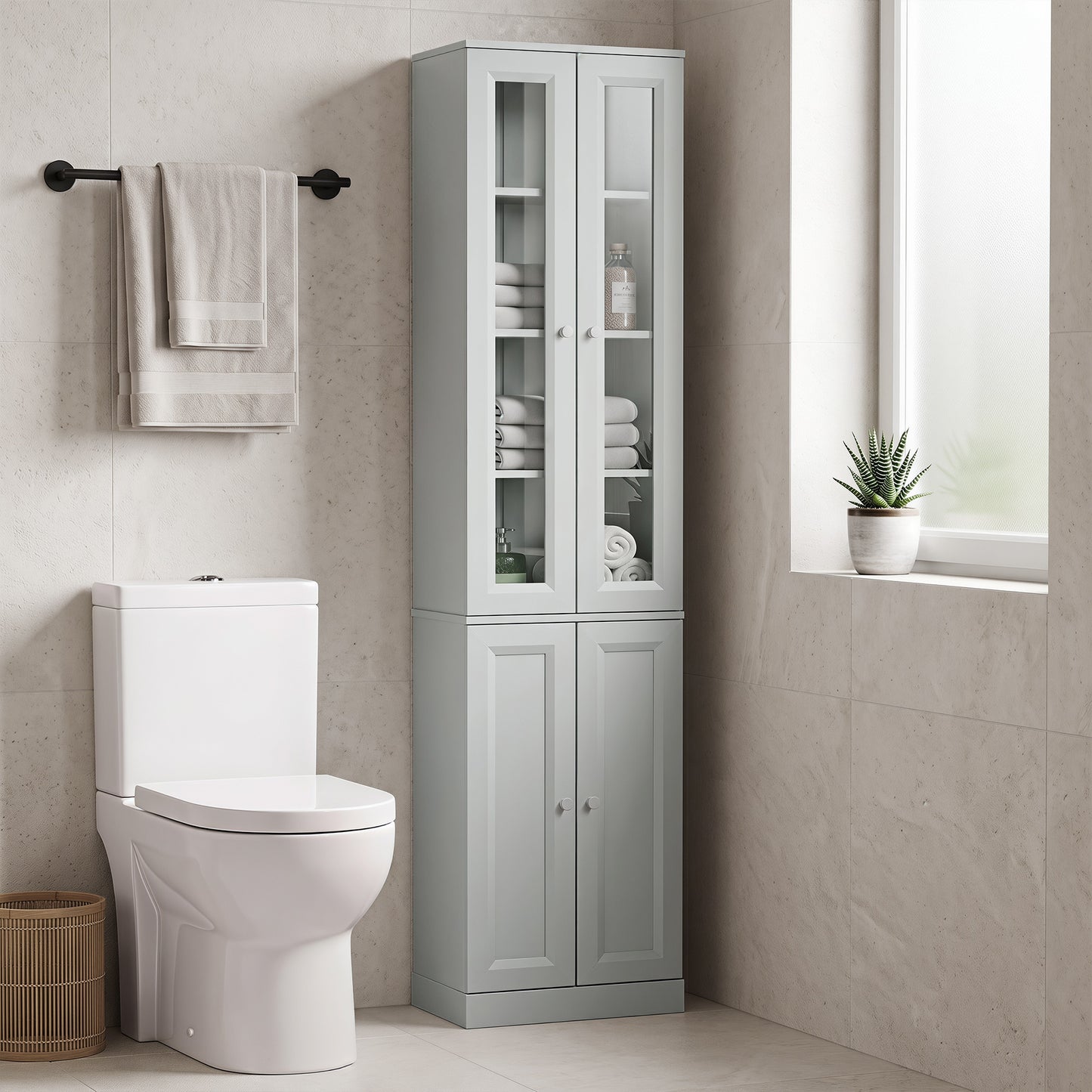 Tall Bathroom Storage Cabinet, 6-Tier Bathroom Cabinet, Dusty Blue