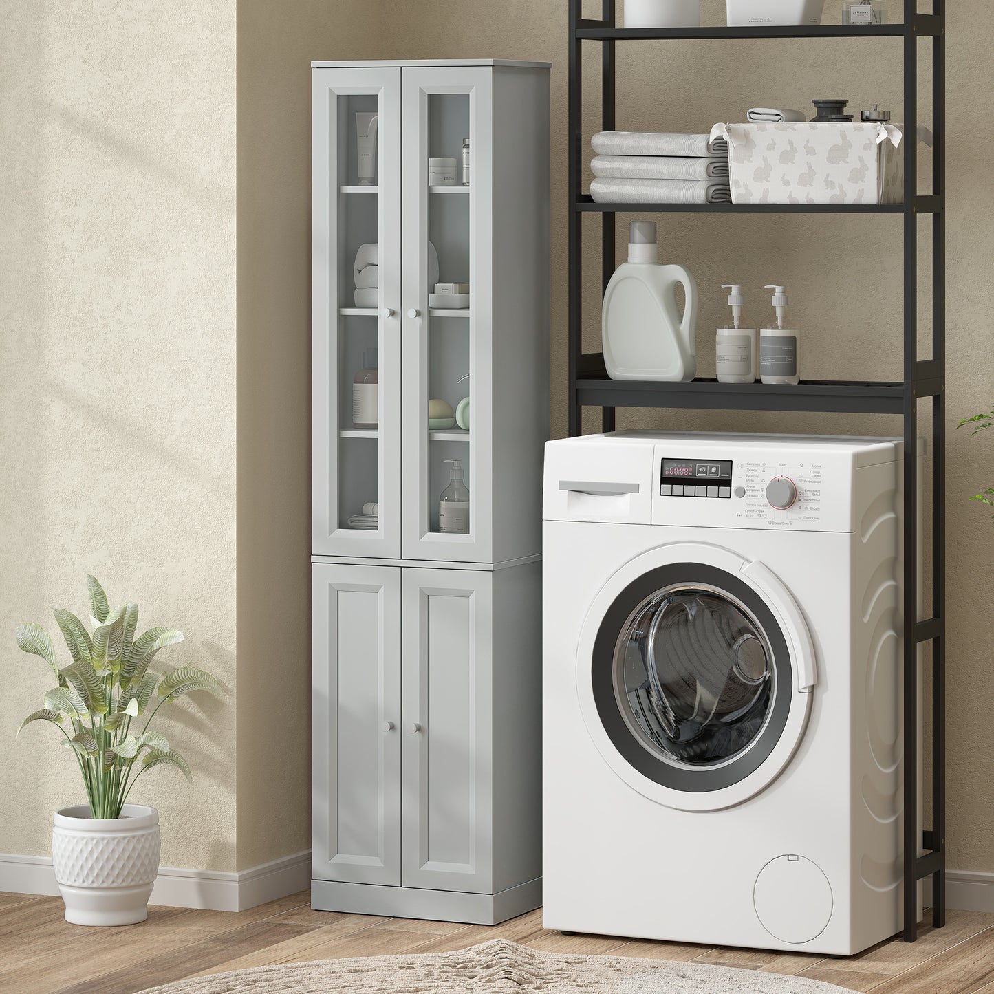 Tall Bathroom Storage Cabinet, 6-Tier Bathroom Cabinet, Dusty Blue