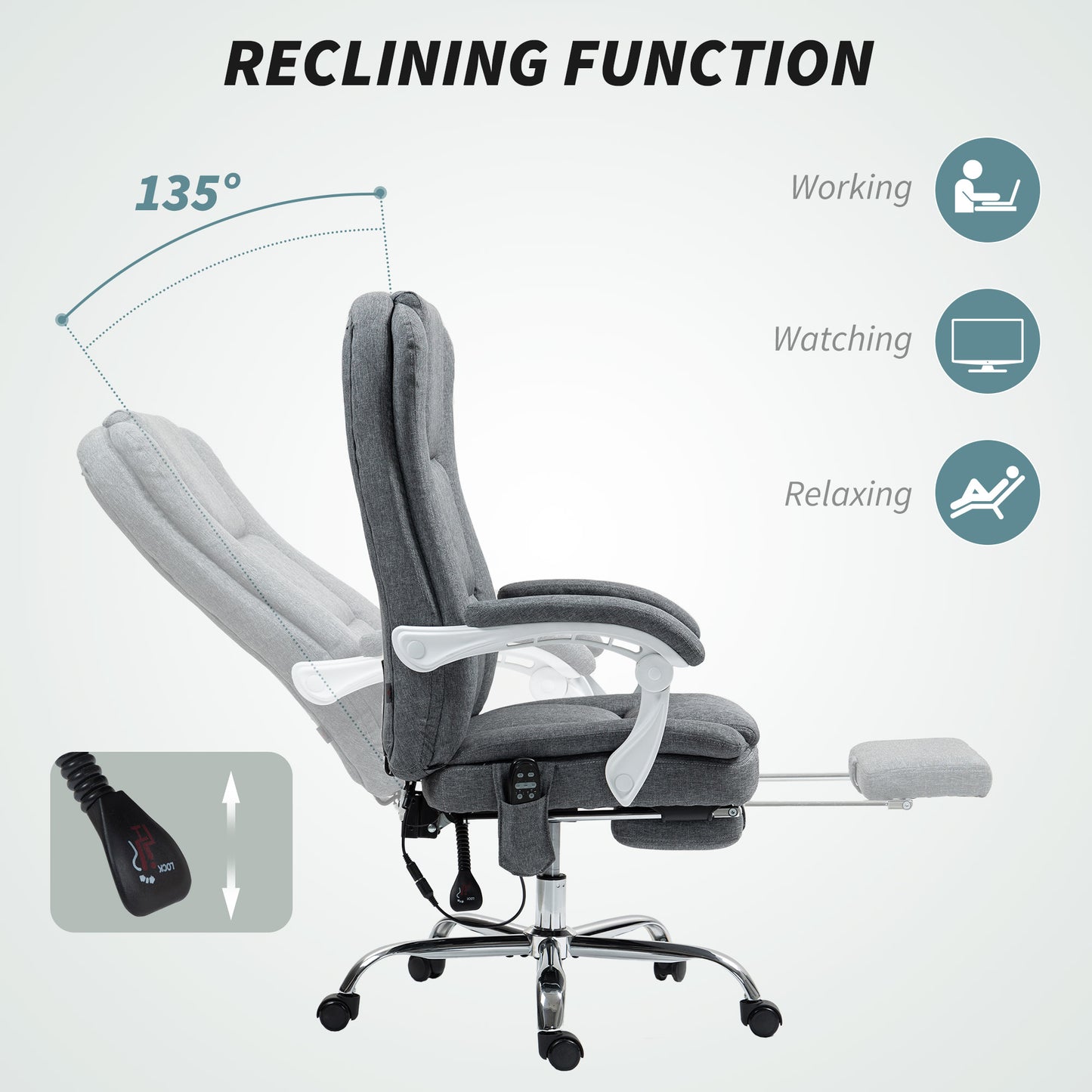 Office Chair with 6-point Massage and Heat, Fabric Computer Desk Chair with Reclining Backrest