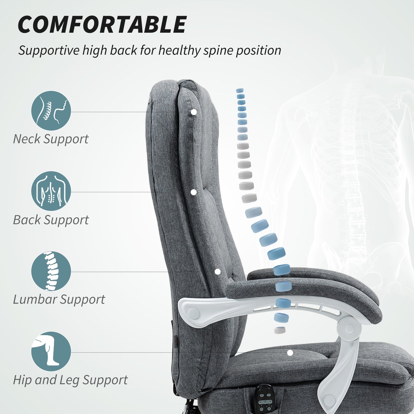 Office Chair with 6-point Massage and Heat, Fabric Computer Desk Chair with Reclining Backrest