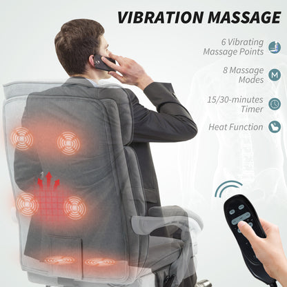 Office Chair with 6-point Massage and Heat, Fabric Computer Desk Chair with Reclining Backrest