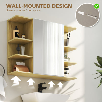 Bathroom Wall Cabinet with Mirror and Open Storage Shelves Natural