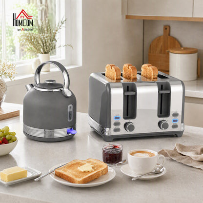 1.7L 3000W Fast Boil Electric Kettle and 4 Slice Toaster Set, Grey