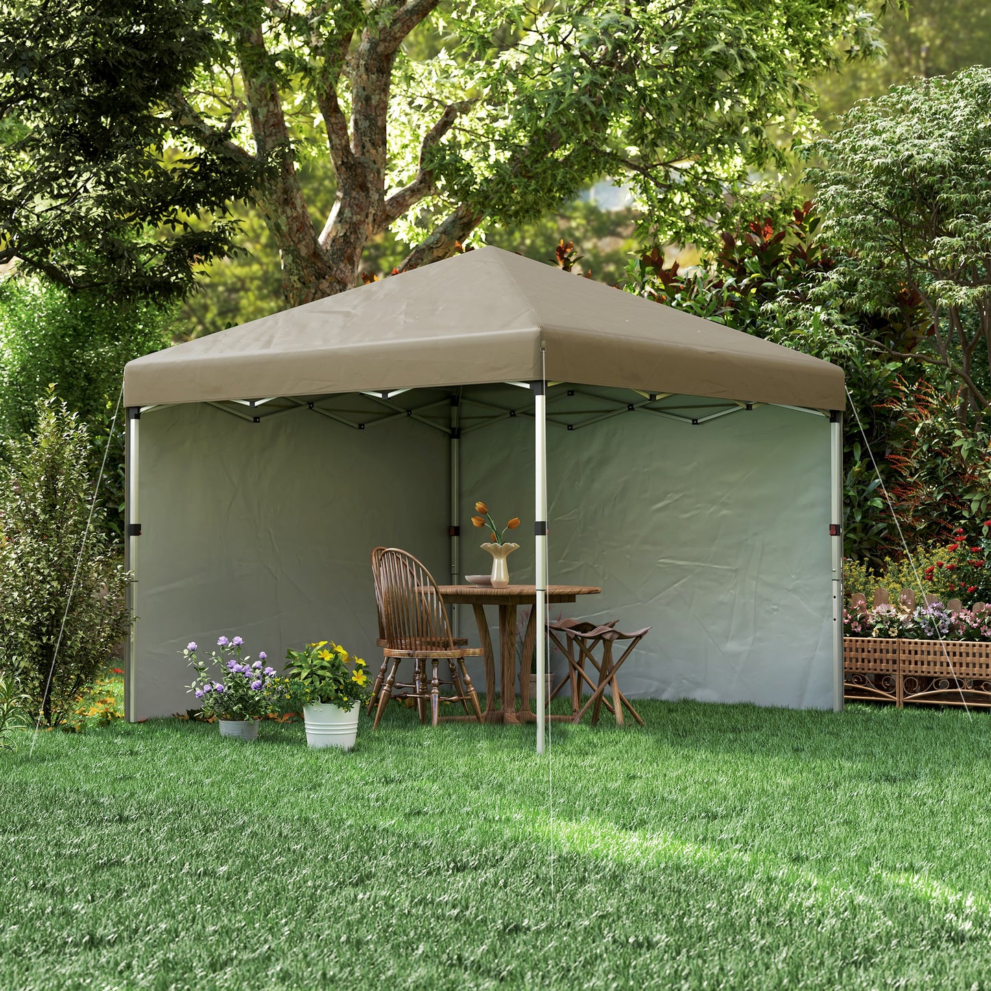 3x3 (M) Pop Up Gazebo Party Tent w/ 2 Sidewalls, Weight Bags Khaki