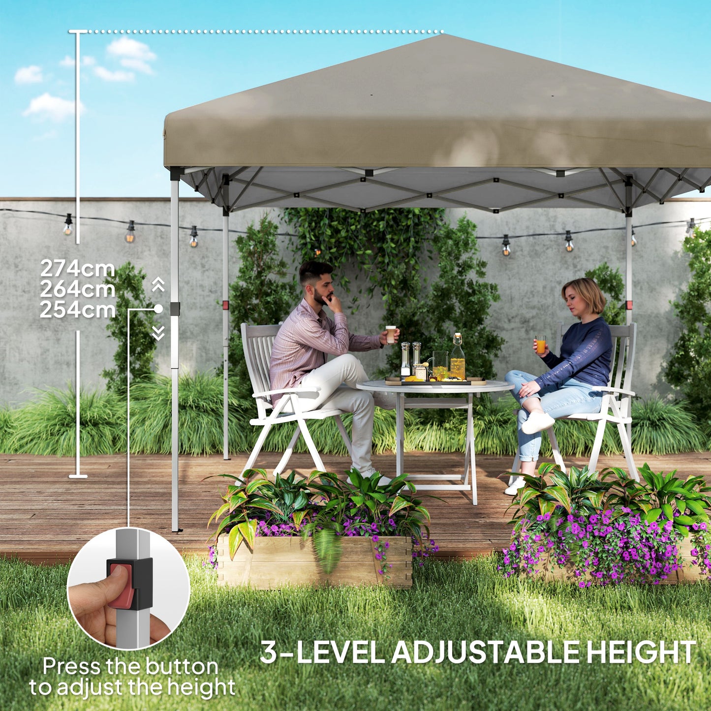 3x3 (M) Pop Up Gazebo Party Tent w/ 2 Sidewalls, Weight Bags Khaki