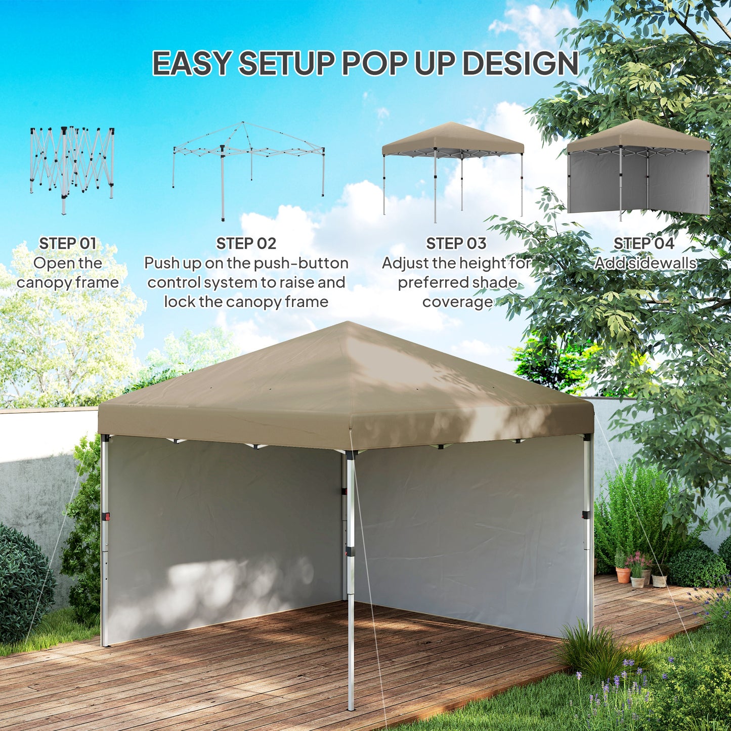 3x3 (M) Pop Up Gazebo Party Tent w/ 2 Sidewalls, Weight Bags Khaki