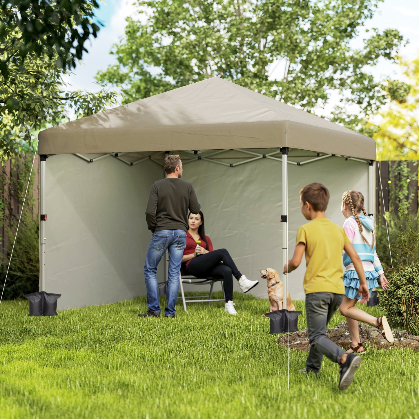3x3 (M) Pop Up Gazebo Party Tent w/ 2 Sidewalls, Weight Bags Khaki