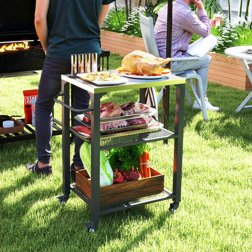 3-Shelf Outdoor Grill Cart, Outdoor Kitchen w/ Stainless Steel Top