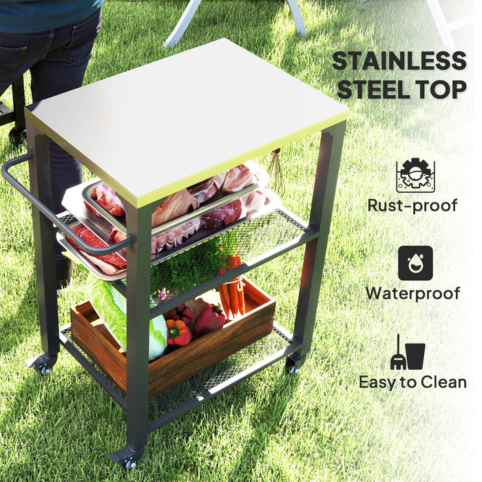 3-Shelf Outdoor Grill Cart, Outdoor Kitchen w/ Stainless Steel Top