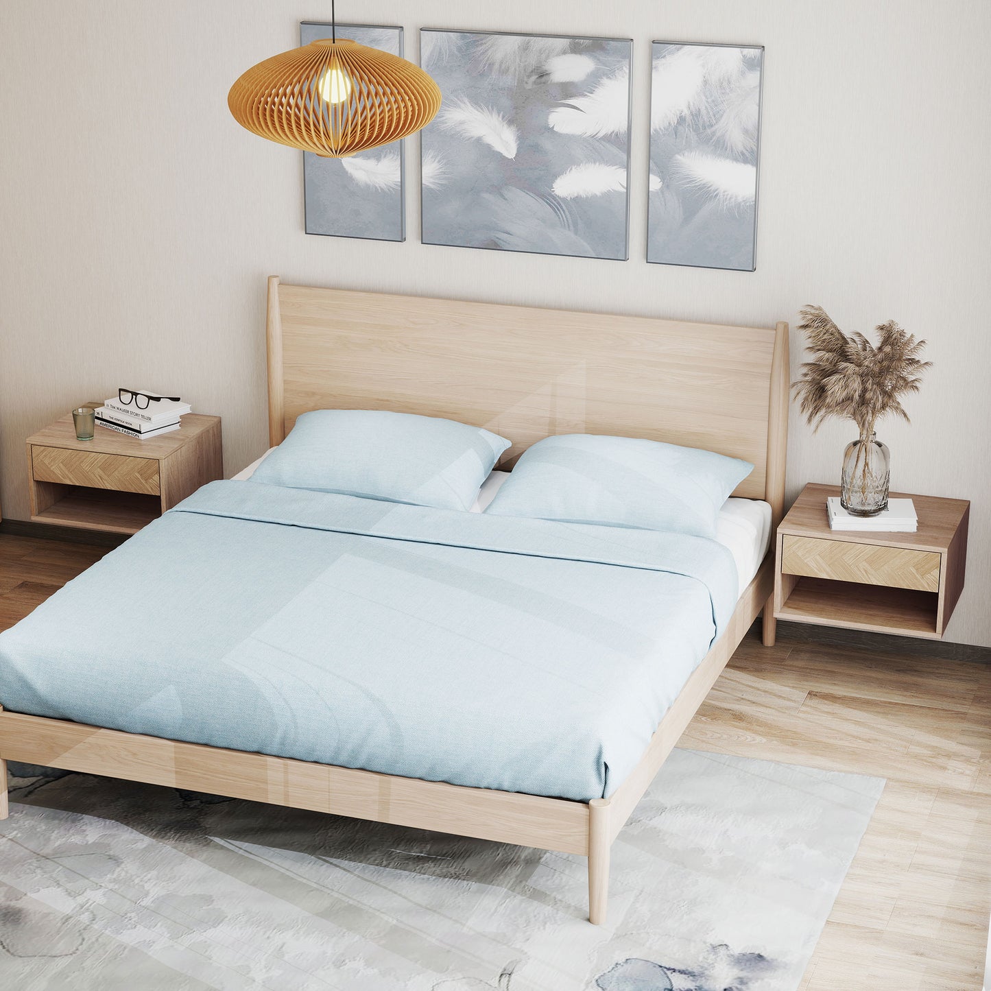 Floating Nightstands Set of 2, Bedside Table w/ Drawer and Open Shelf