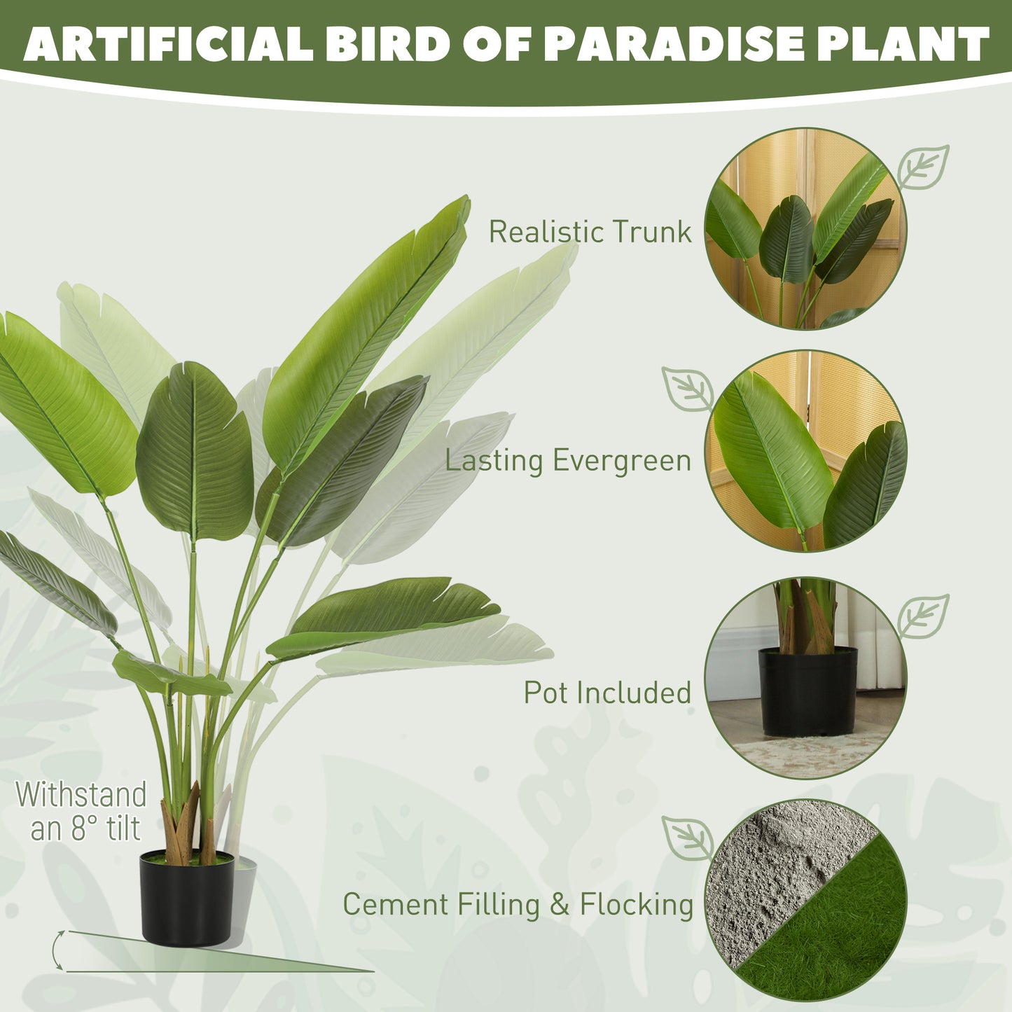 109cm Artificial Bird of Paradise Plant with Flocking in Pot, Green