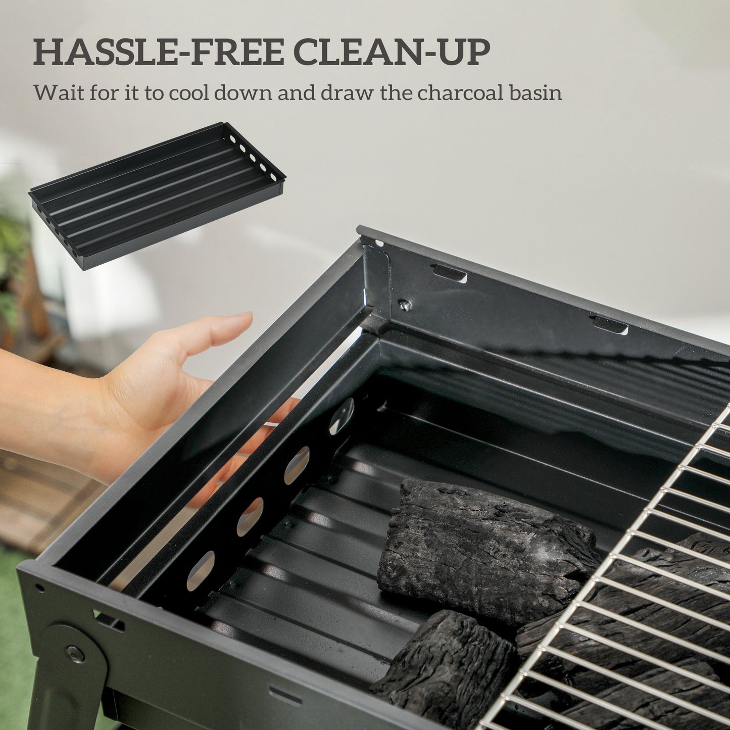 Portable Charcoal Grill with Pull-Out Charcoal Basin