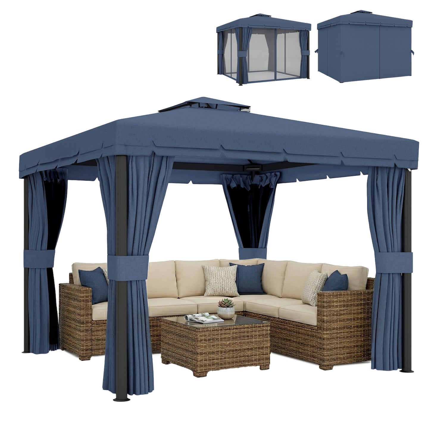 3 x 3(m) Patio Gazebo Garden Shelter w/ Mosquito Netting, Dark Blue