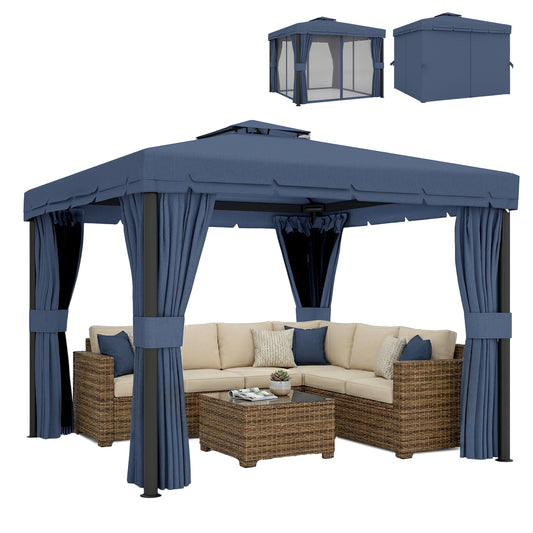 3 x 3(m) Patio Gazebo Garden Shelter w/ Mosquito Netting, Dark Blue
