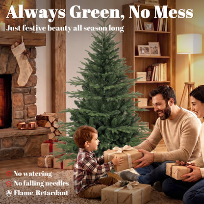 150 cm Artificial Christmas Tree Solid Pine Wood Stand, Green