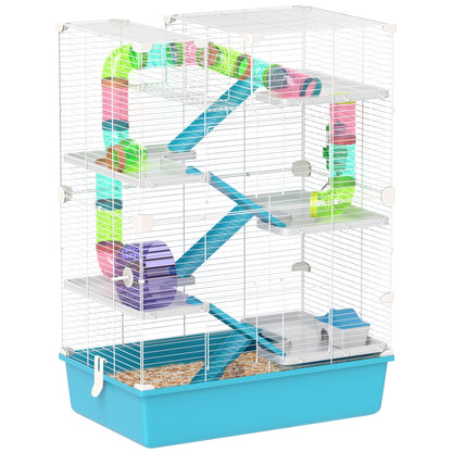6 Tier Hamster Cage with Twin Tower and Accessories, Light Blue