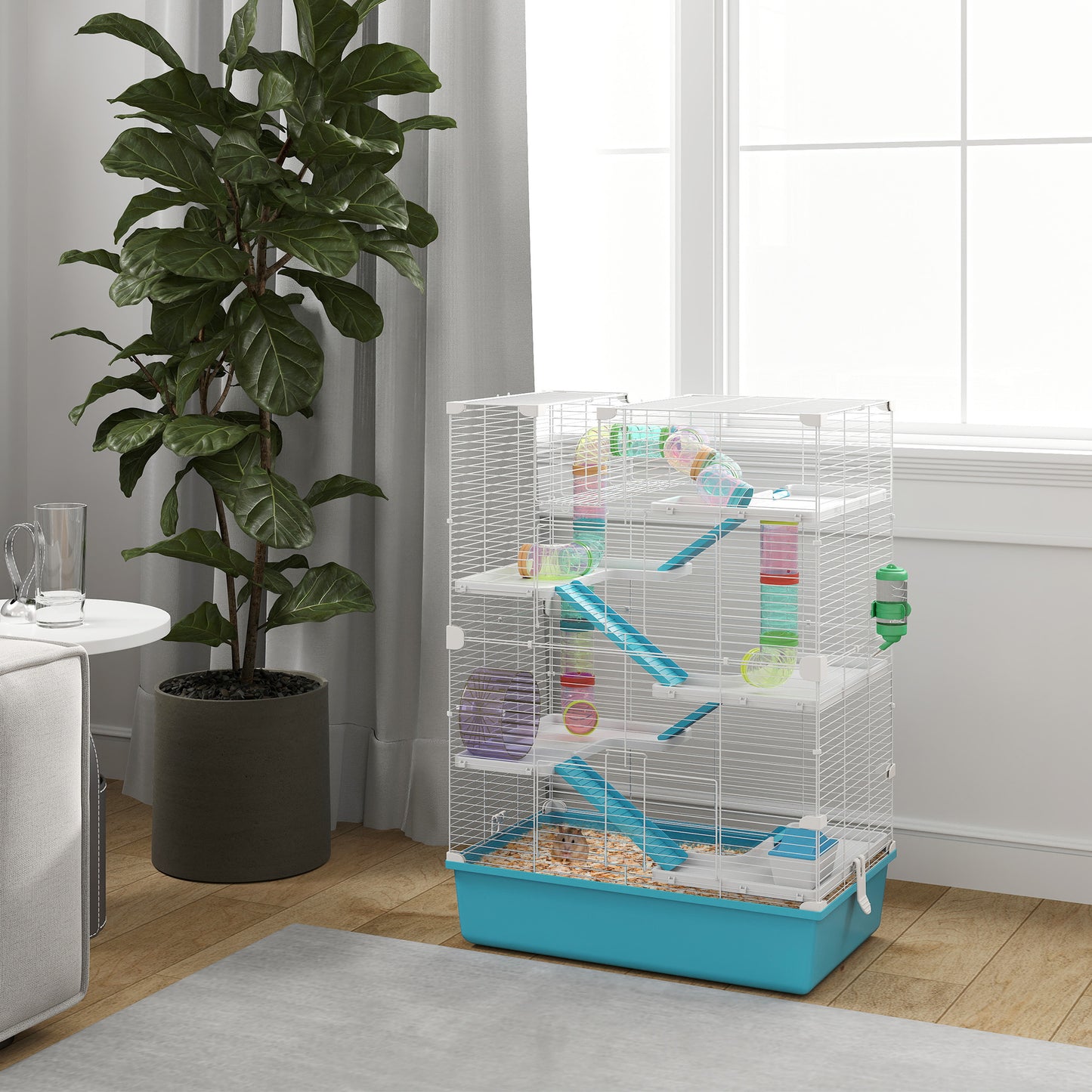 6 Tier Hamster Cage with Twin Tower and Accessories, Light Blue