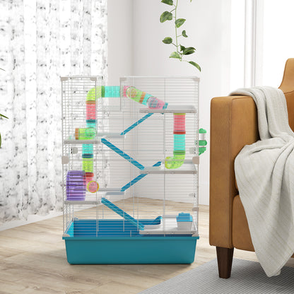 6 Tier Hamster Cage with Twin Tower and Accessories, Light Blue