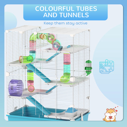 6 Tier Hamster Cage with Twin Tower and Accessories, Light Blue