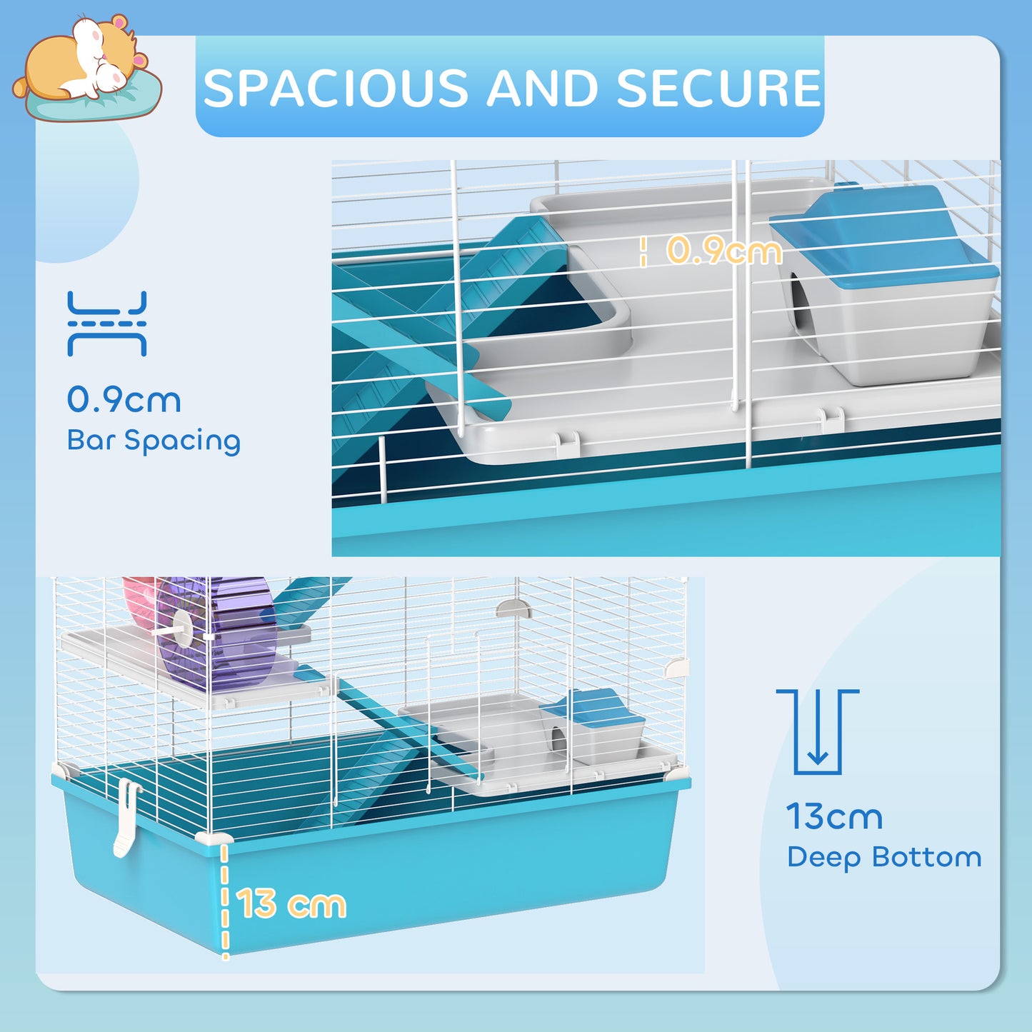 6 Tier Hamster Cage with Twin Tower and Accessories, Light Blue