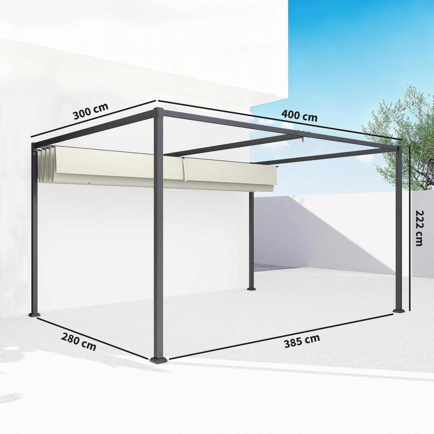 4x3m Metal Pergola Gazebo Patio Sunshelter Retractable Canopy Cream
