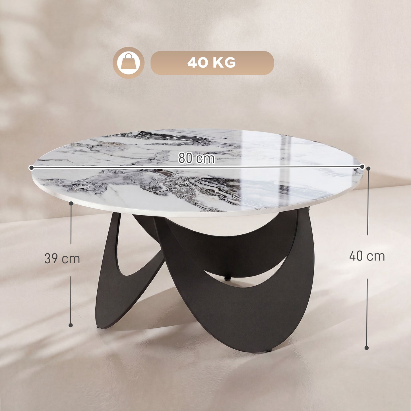 Coffee Table Sintered Stone Top White and Black