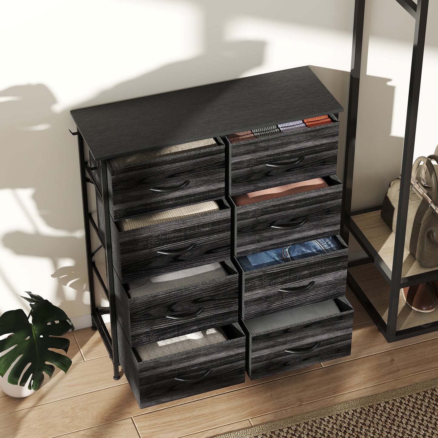 Fabric Chest of Drawers, 8 Drawer Dresser for Bedroom, Black