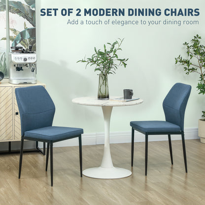 Set of 2 Dining Chairs with Curved Back Padded Seat for Kitchen Blue