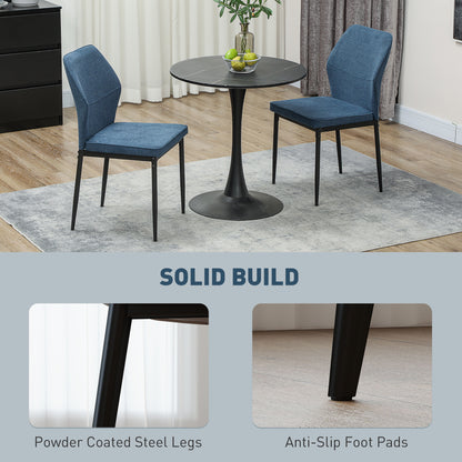 Set of 2 Dining Chairs with Curved Back Padded Seat for Kitchen Blue