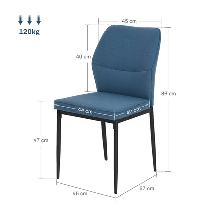 Set of 2 Dining Chairs with Curved Back Padded Seat for Kitchen Blue