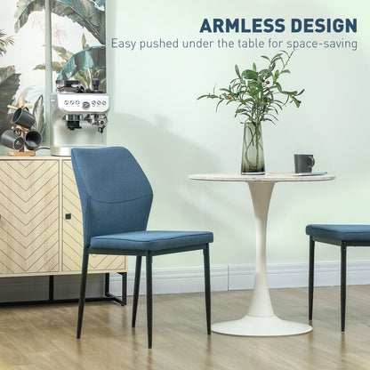 Set of 2 Dining Chairs with Curved Back Padded Seat for Kitchen Blue