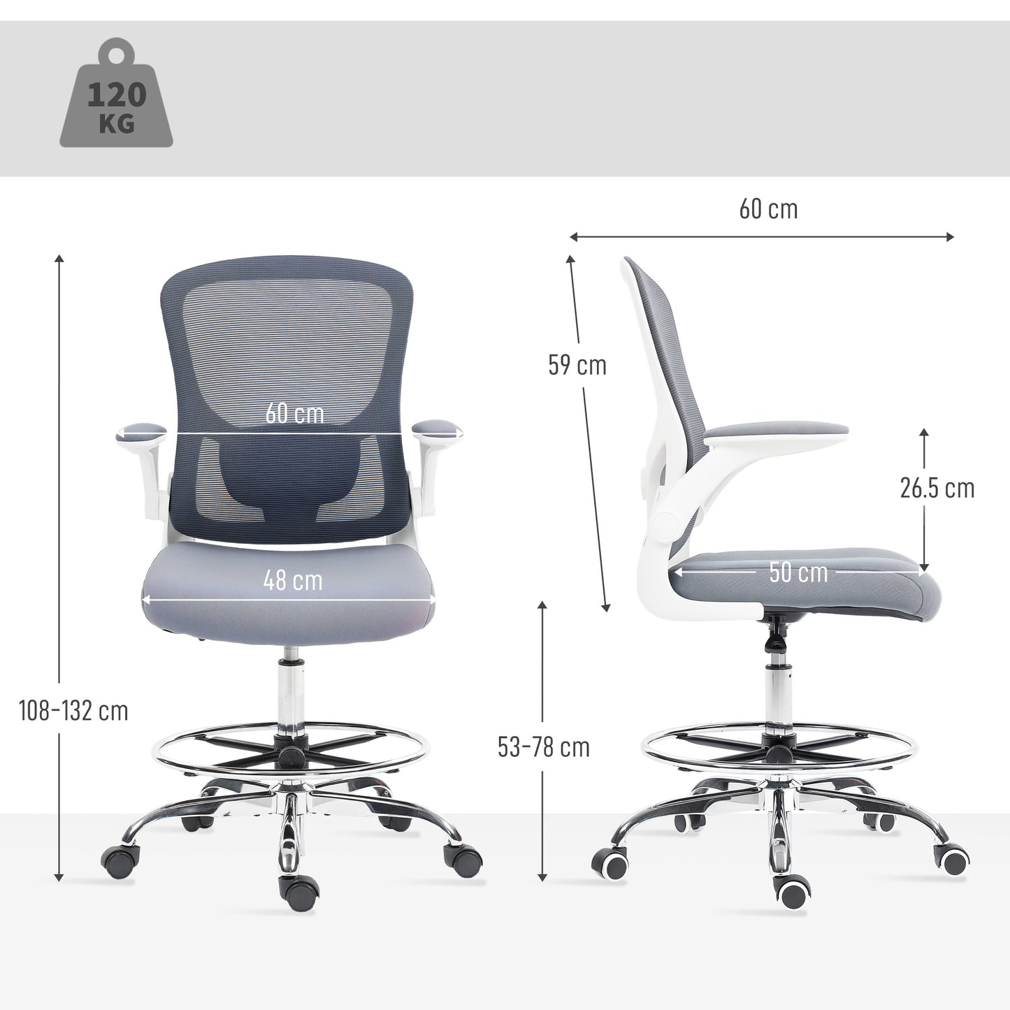 Ergonomic Tall Office Chair, 360 Degree Swivel Task Stool