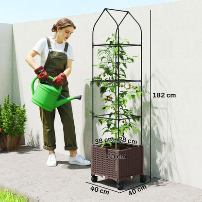 Raised Garden Bed Tomato Cage with Trellis, Drainage Holes, Brown