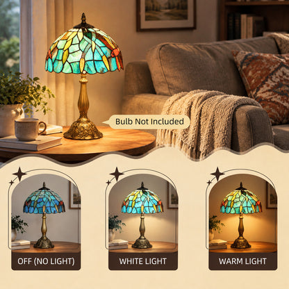 Handcrafted Stained Glass Table Lamp (E27 Bulb Not Included) - Green & Bronze