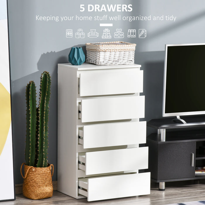 Chest of Drawer, 5 Drawers Storage Cabinet Freestanding Tower Unit Bedroom Living Room Furniture, White