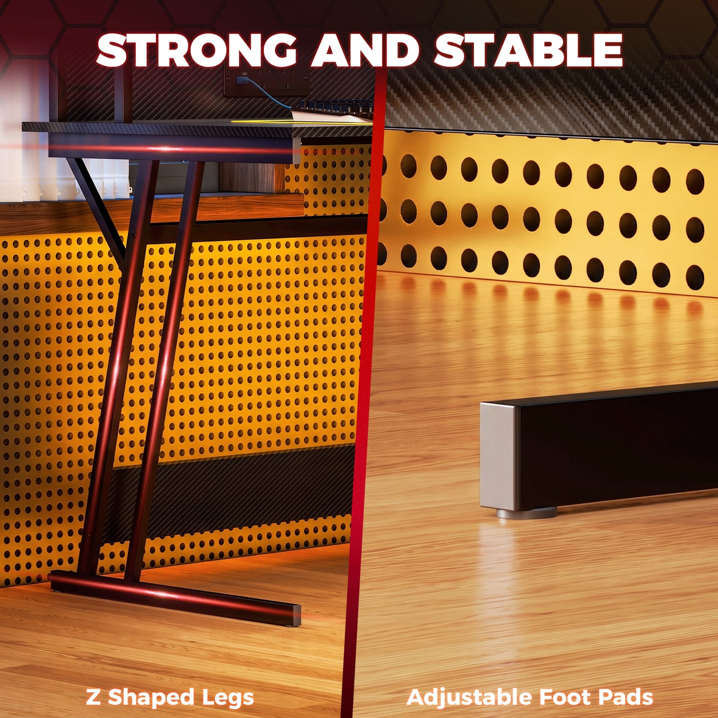 LED Gaming Desk with Power Outlets and Monitor Stand 100 x 60cm Black