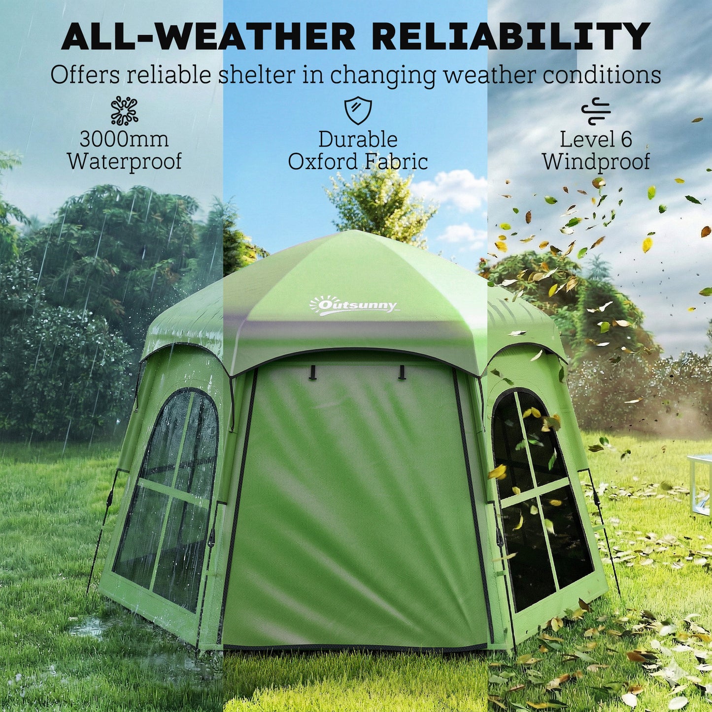 Pop Up Tent 3000mm Waterproof for 3-4 Person Green