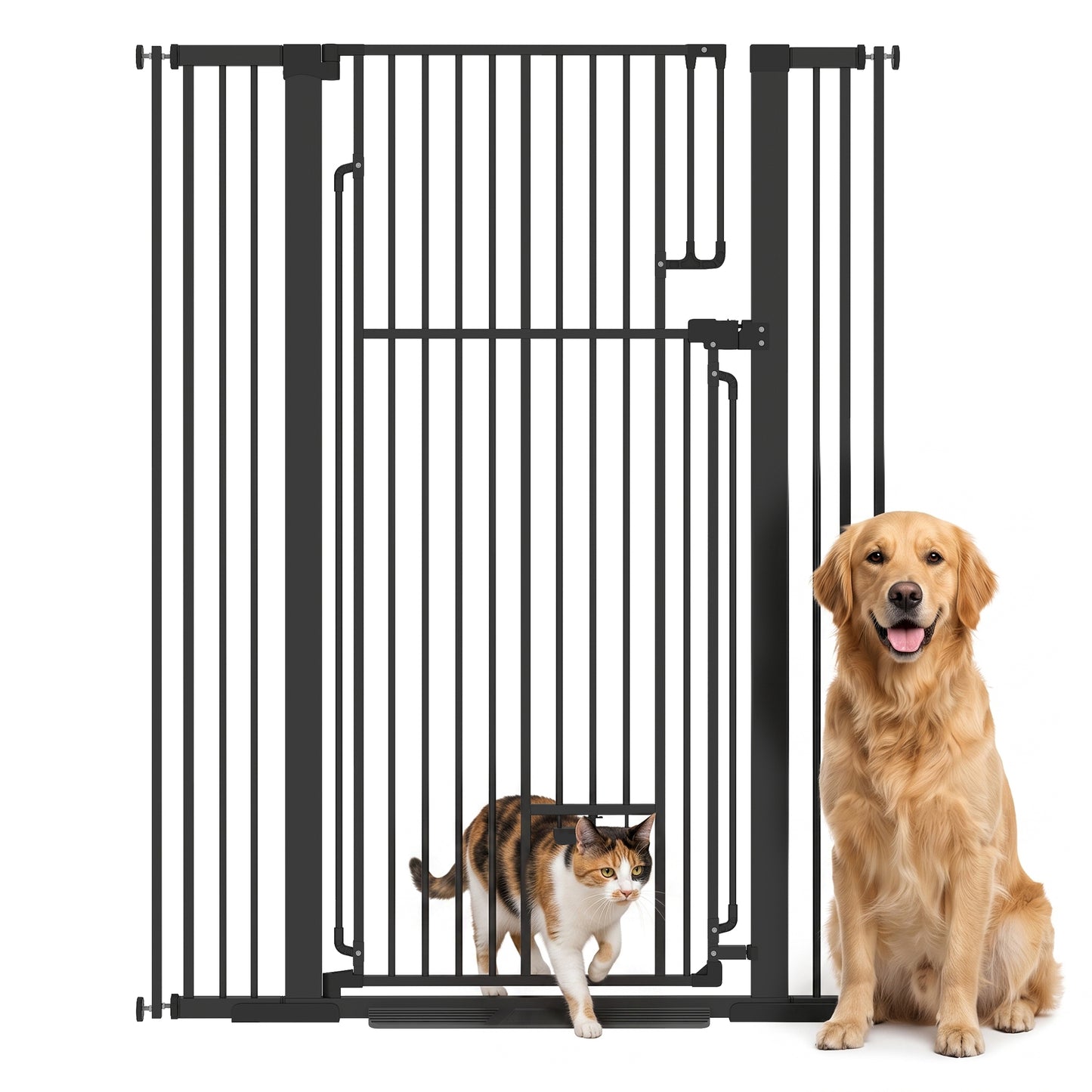 135cm Extra Tall Dog Gate with Cat Door Fits Openings 81-108cm, Black