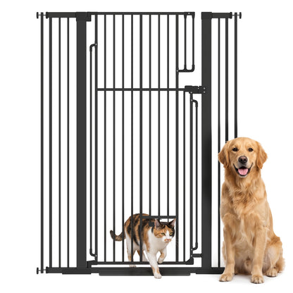 135cm Extra Tall Dog Gate with Cat Door Fits Openings 81-108cm, Black