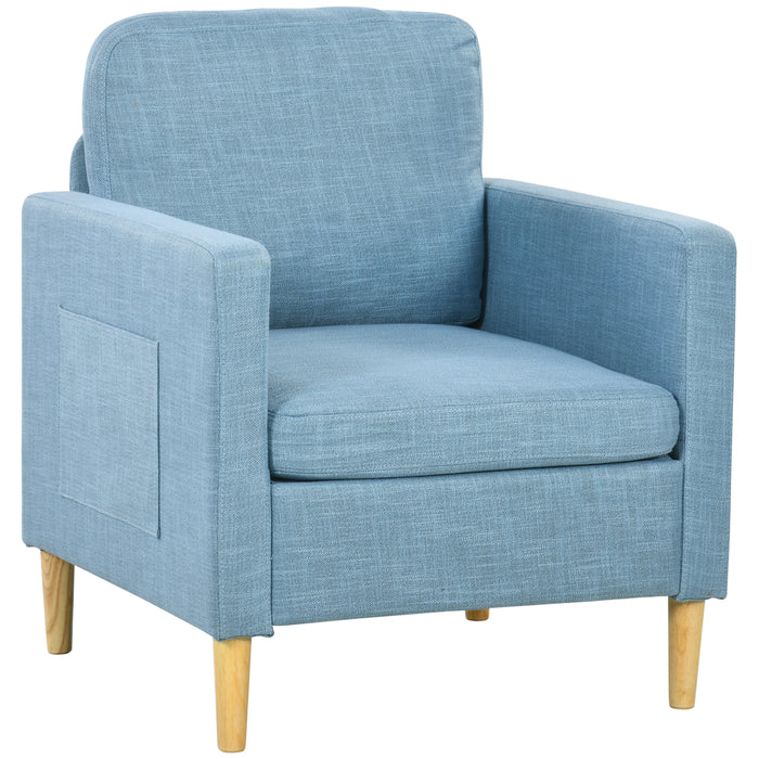 Modern Accent Chair, Comfy Fireside Chair, Upholstered Armchair for Living Room, Bedroom, Home Office, Blue