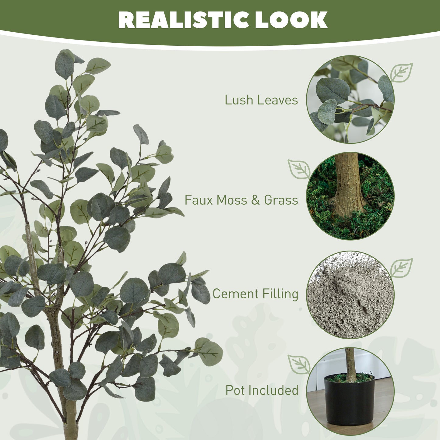 2 Pack Artificial Plants, Faux Silk Eucalyptus Trees, 120cm