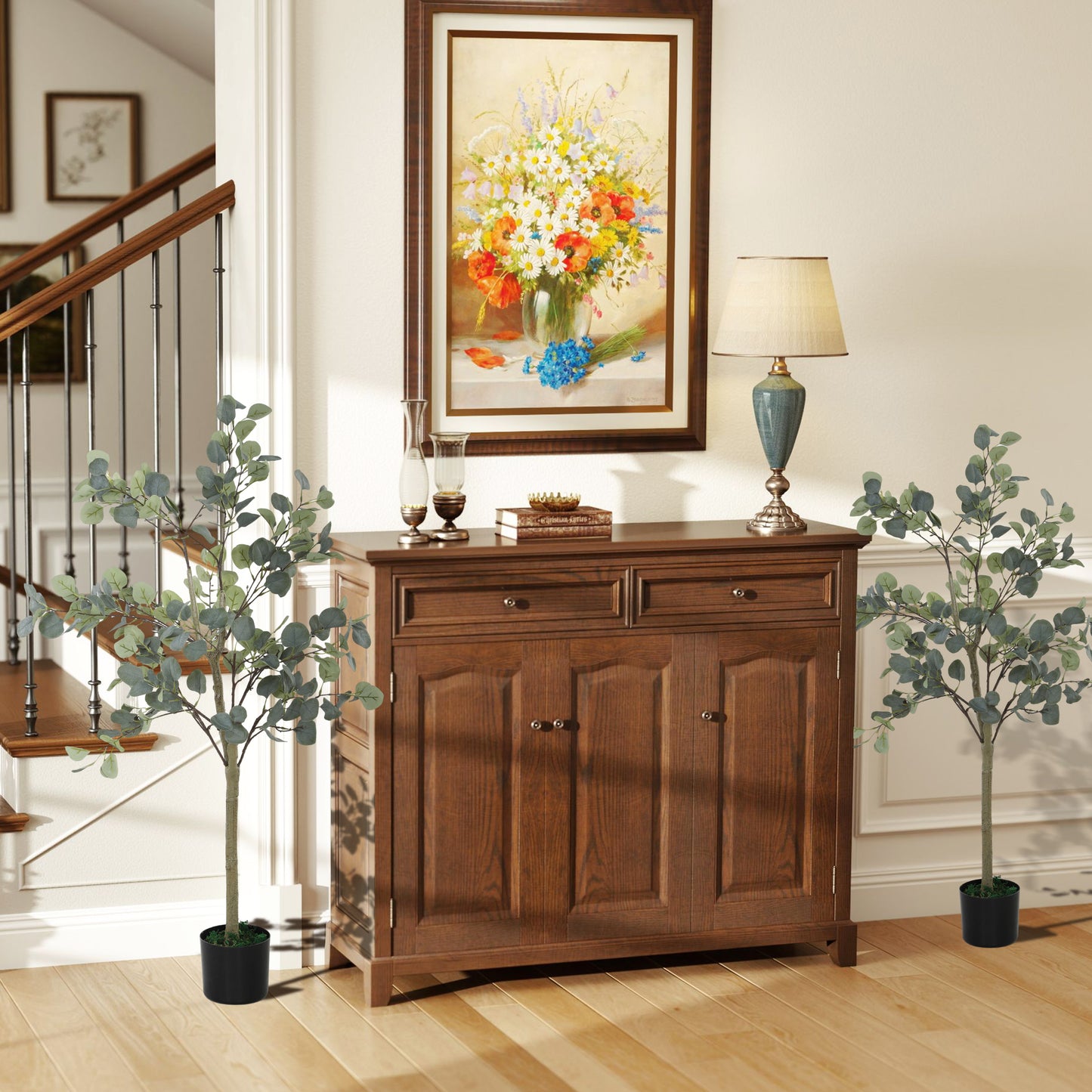 2 Pack Artificial Plants, Faux Silk Eucalyptus Trees, 120cm