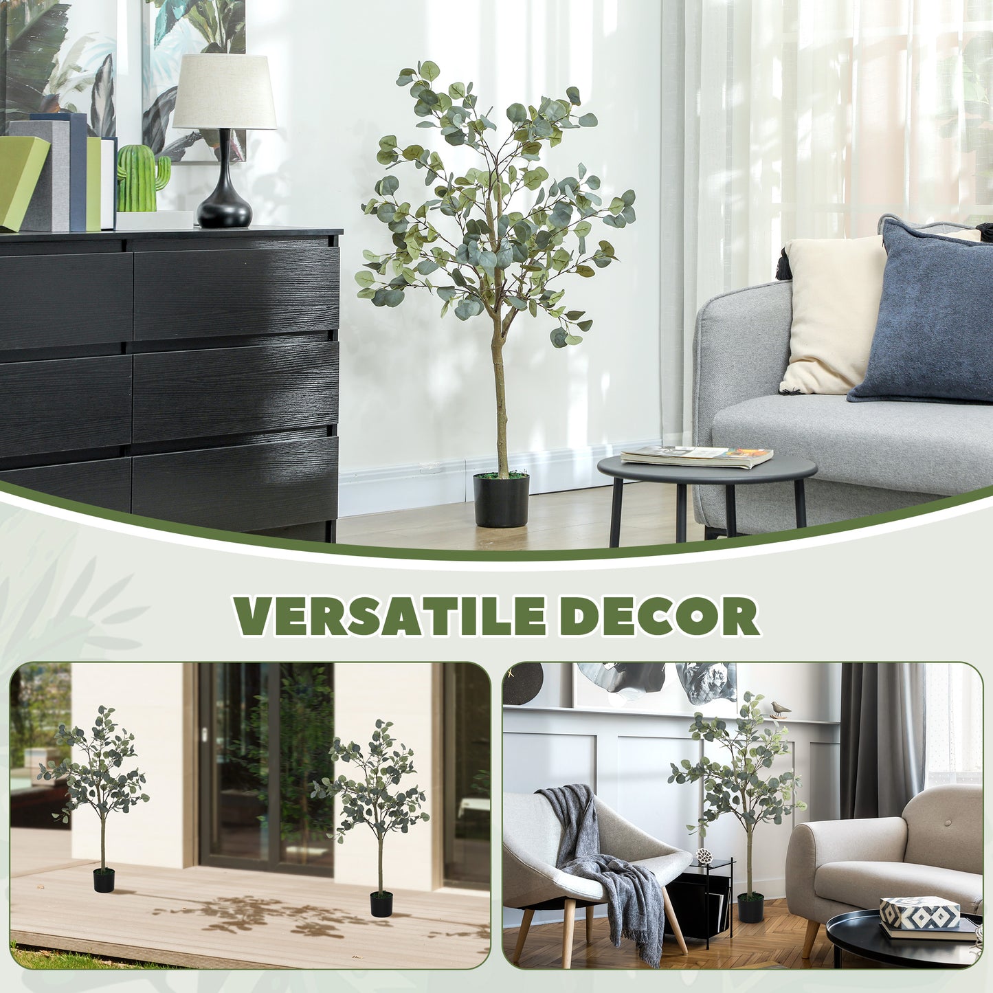 2 Pack Artificial Plants, Faux Silk Eucalyptus Trees, 120cm