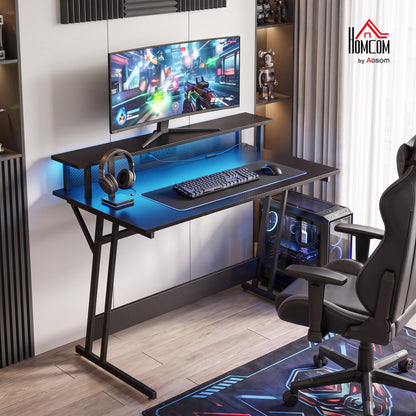 LED Gaming Desk with Power Outlets and Monitor Stand 100 x 60cm Black