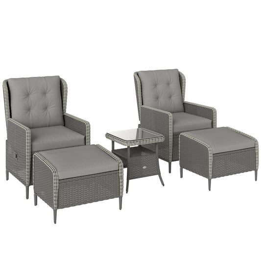 Rattan Garden Furniture Set with Footstools Armchairs Charcoal Grey