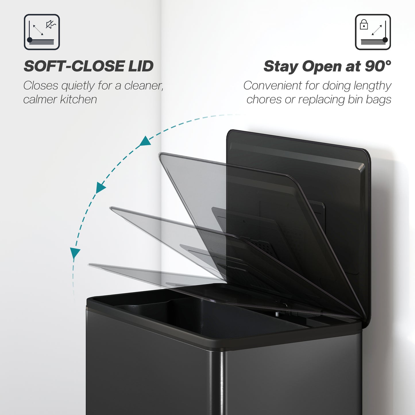 45L Kitchen Bin, Pedal Bin with Soft-Close Lid, Removable Bucket