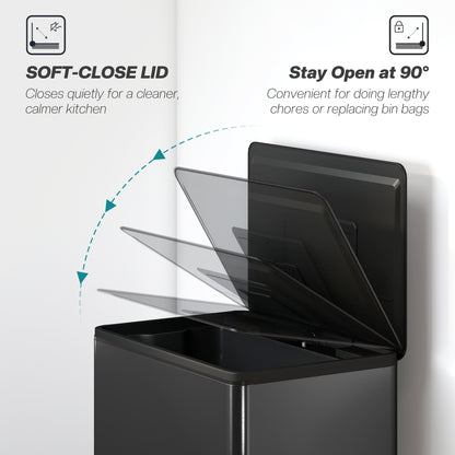 45L Kitchen Bin, Pedal Bin with Soft-Close Lid, Removable Bucket