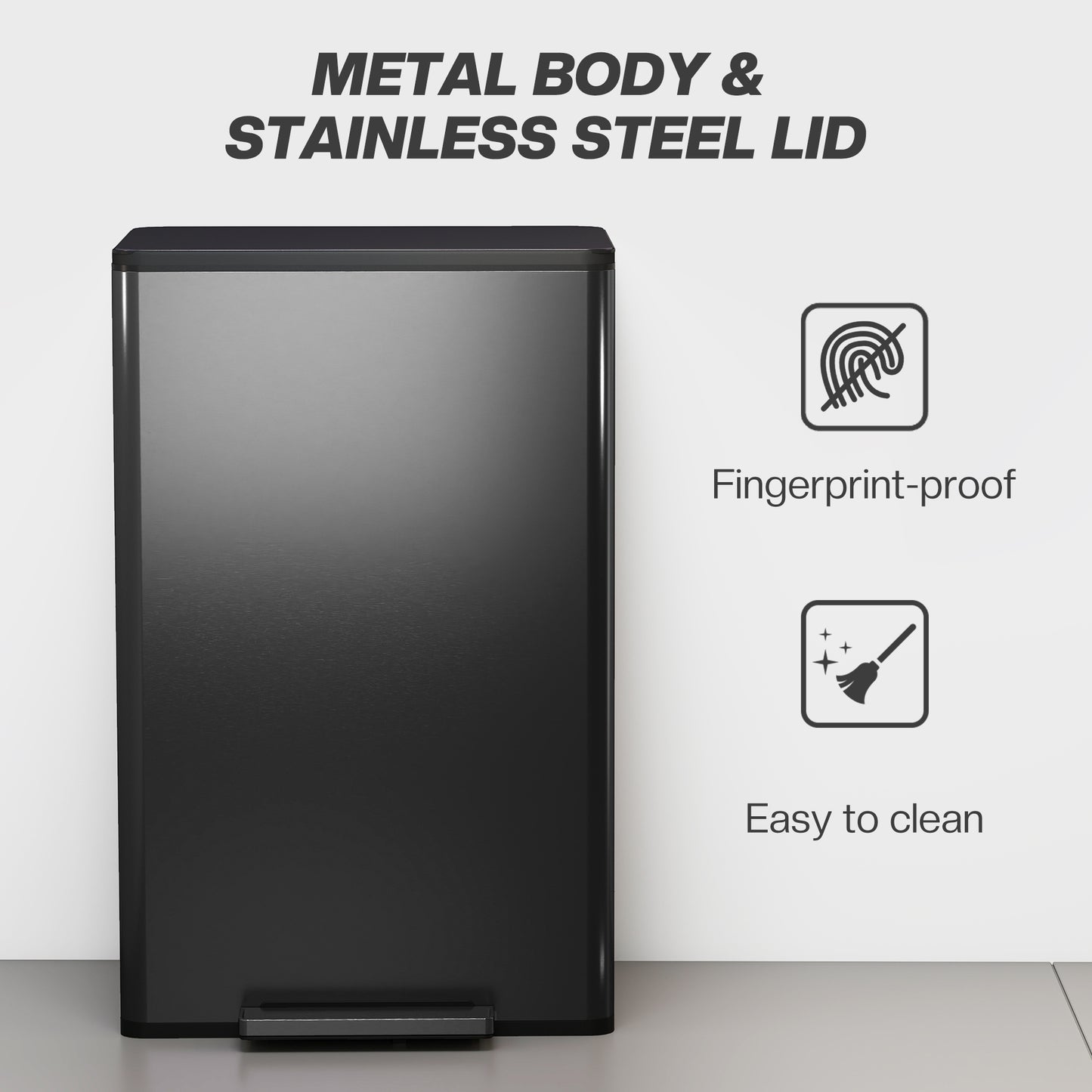 45L Kitchen Bin, Pedal Bin with Soft-Close Lid, Removable Bucket